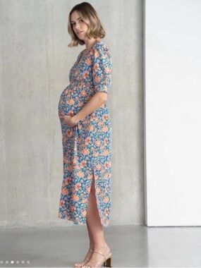 NWT Seraphine Noemi size 2 blue multicolor floral midi dress maternity pregnancy